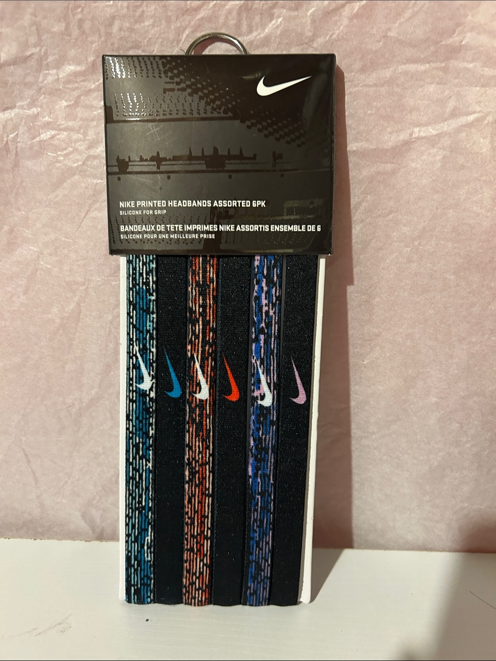 Nike Women's Black Headband 6-Pack with Teal Orange Blue Pink Accents